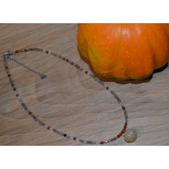 Naszyjnik handmade z granatu jadeitu i kamienia słonecznego